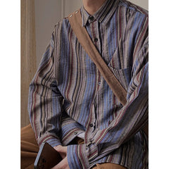 Hearujoy Autumn Cityboy Loose Japanese Retro Vertical Striped Shirt for Men and Women Long Sleeve Lapel Fashion Designer Shirt Jacket