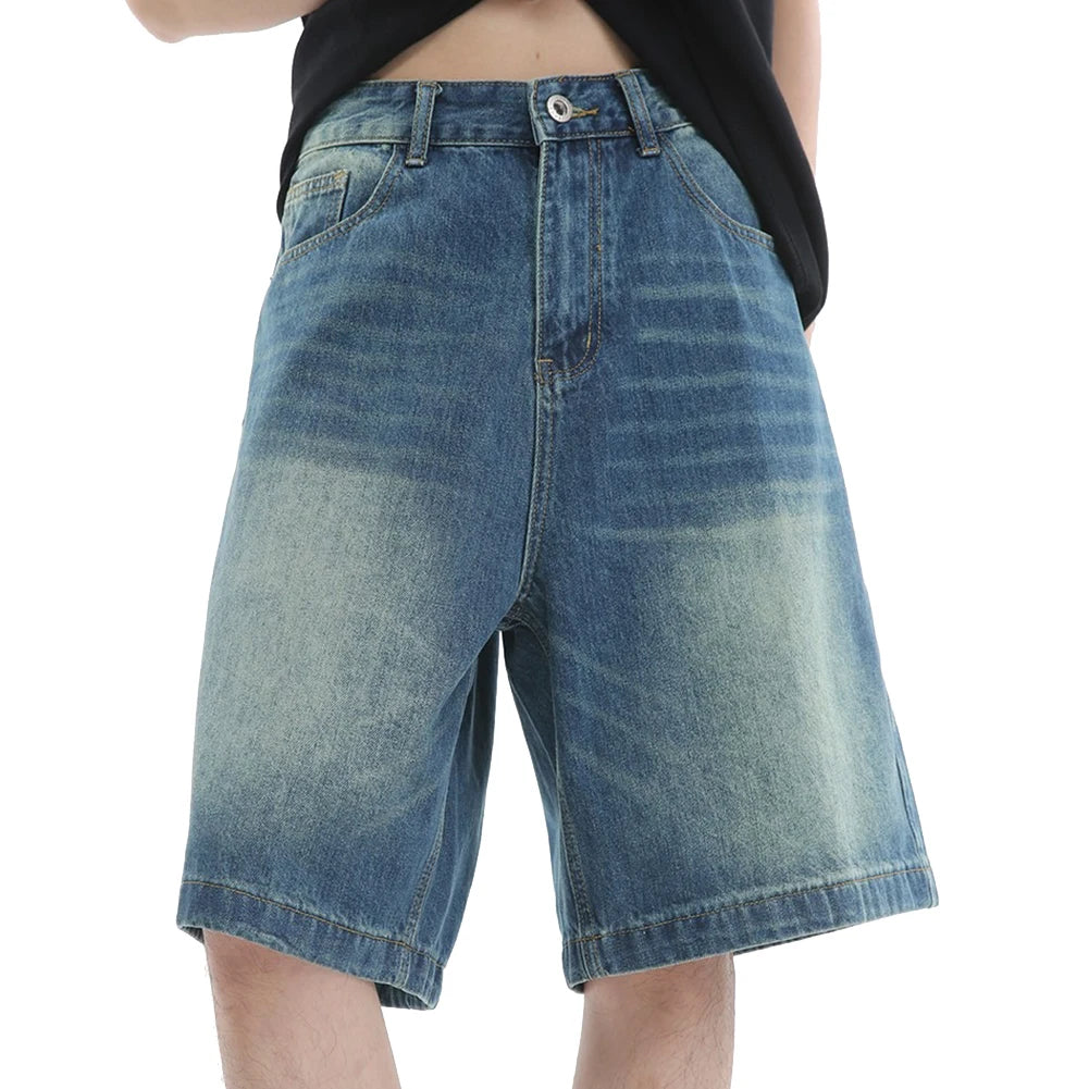 HEARUJOY  -  2XL Retro Loose Shorts Mens Retro Loose Jeans Trendy Basic Pants All Seasons Wear Solid Color Design Comfortable Fit