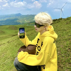HEARUJOY  -  Male Hoodie Yellow Designer Clothing Deals 90s Vintage Cheap Cotton Novelty and No Brand New in Men's Hooded Sweatshirt Letters