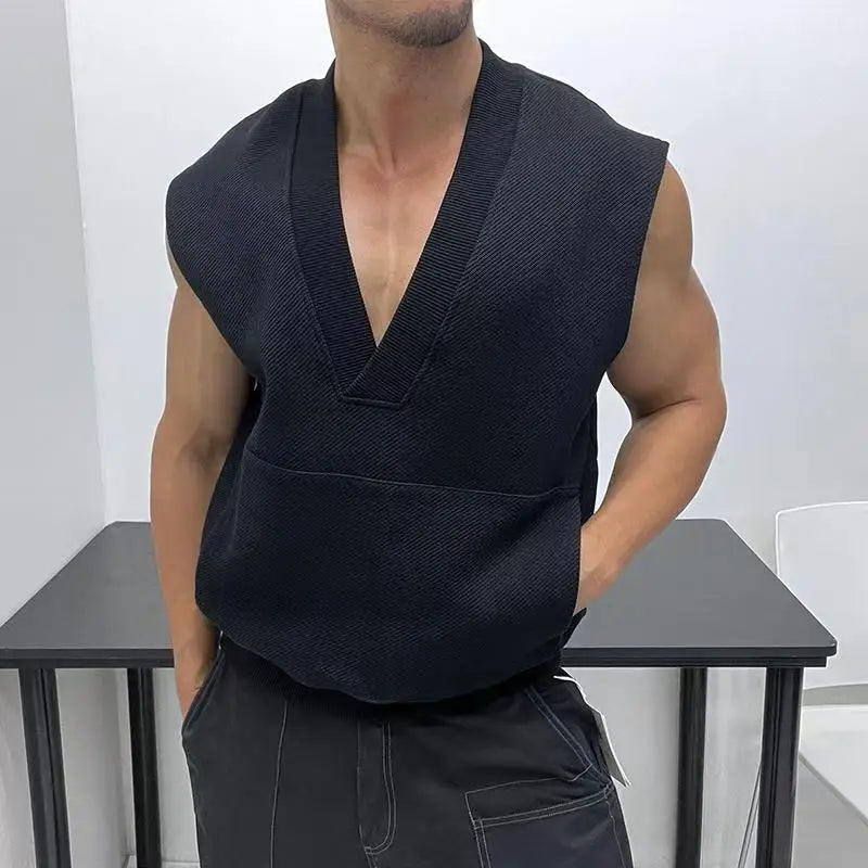 HEARUJOY  -  Oversized Men Vest Spring Autumn V-neck Sleeveless Sweatshirt Fashion Leisure Tank Top Fat Tshirts Coat Plus Size Suitable 150KG