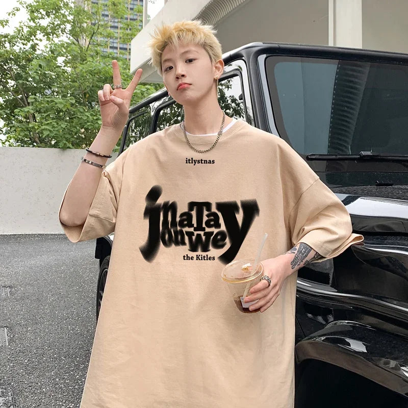 HEARUJOY  -  T Shirt Oversized Cotton For Men White 5XL Men's Letter Print T-shirts Male Casual Wear Summer Tee Shirts Unisex Big Size