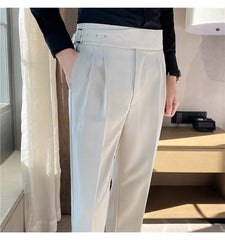 HEARUJOY  -  Italian Style Men Naples Suit Pants High Waist Slim Fit Small Feet Ankle-Length Pants Spring Fashion Business Casual Trousers