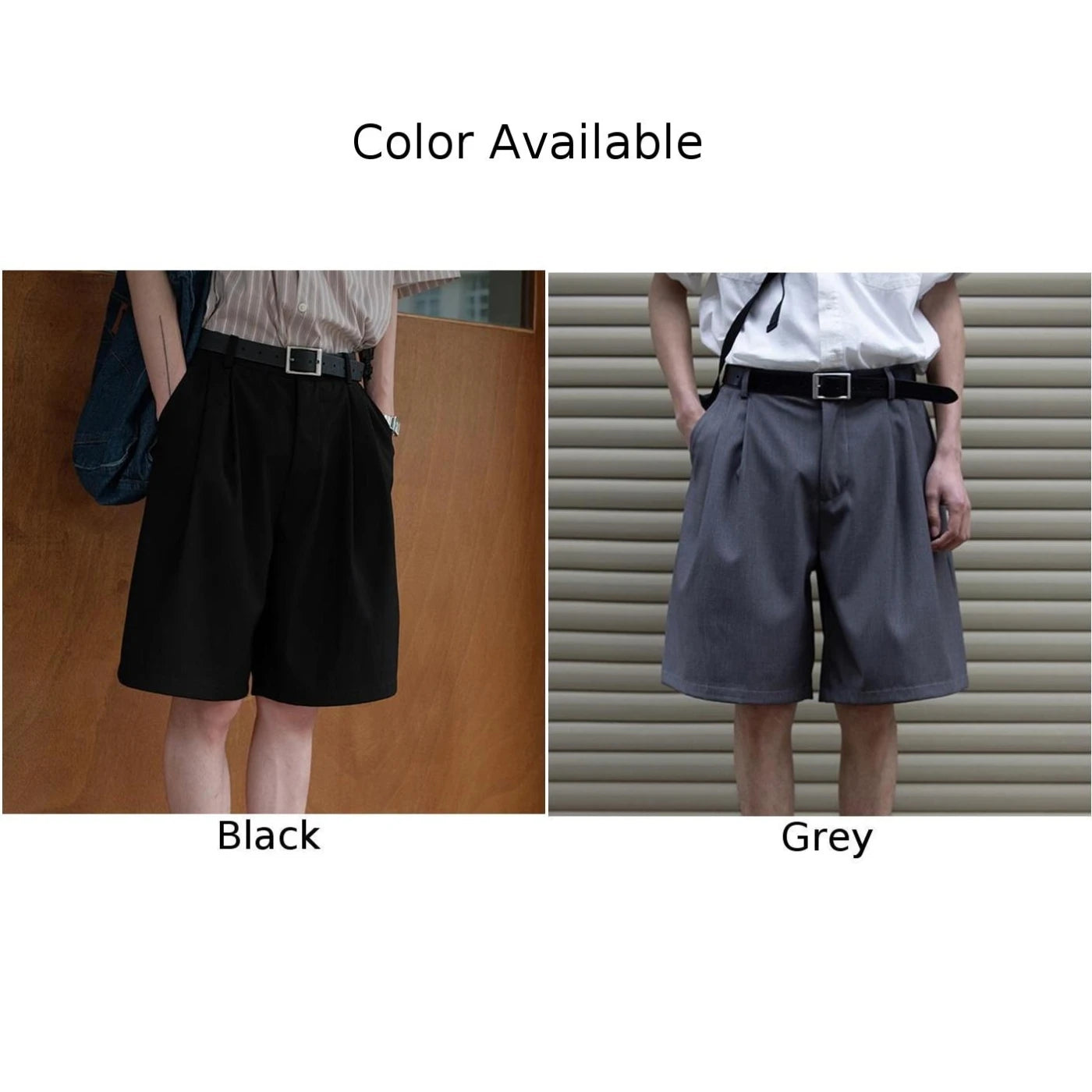 HEARUJOY  -  Vacation Shorts Casual Summer Wear Grey Pleated Loose Fit Sportswear Regular Clothing Length Solid Color Pattern