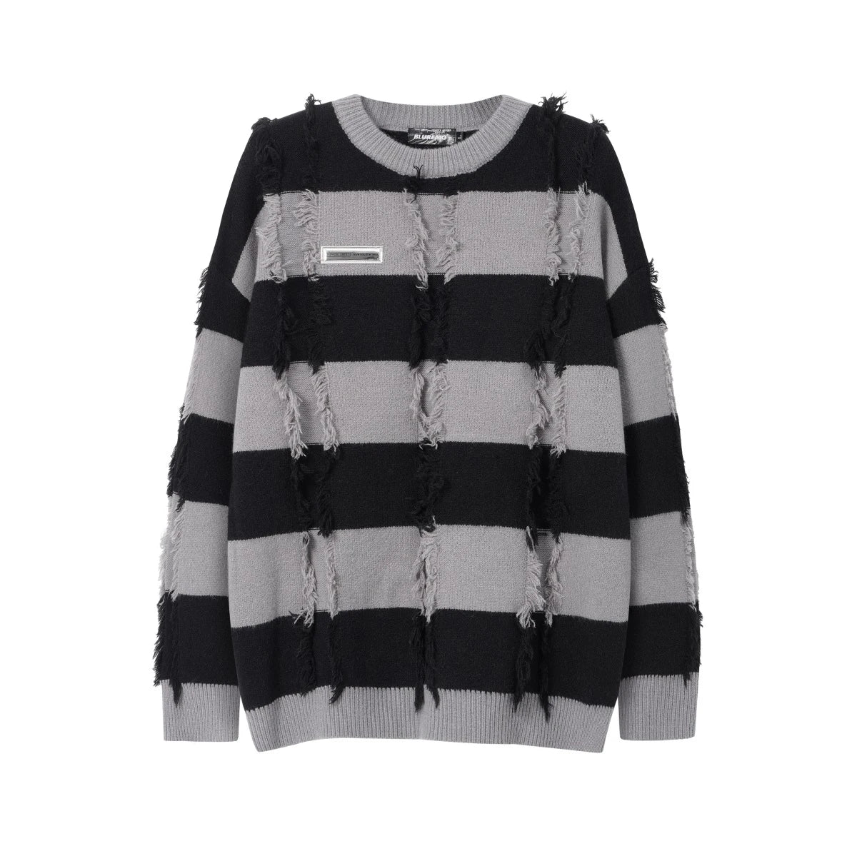 Hearujoy Contrast Color Twist Striped Pullover Men's and Women's Sweater Crew Neck Casual Fall Knitted Sweater Oversized Loose Wool Tops