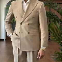 HEARUJOY  -  Men Suit Designers Slim Fit Business Casual Striped Double Breasted Suit Set Trend Traje Novio 2025 Men Tuxedo Suit Grooms Suit