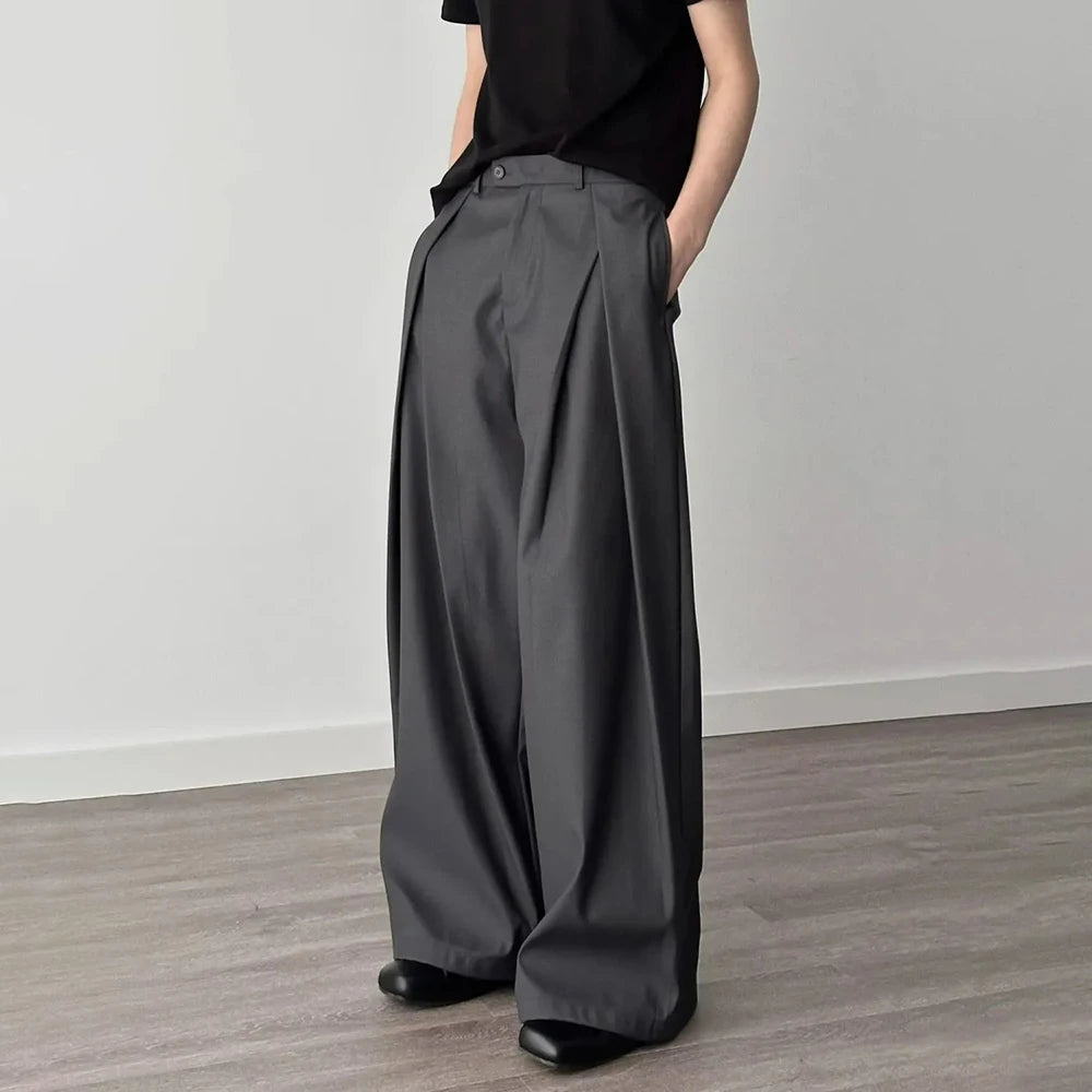 HEARUJOY  -  Mens Trousers Pleated Plain Casual Suit Pants Streetwear Fashion Daily Loose Versatile Wide-Leg Pants Men'S Clothing 2025 New