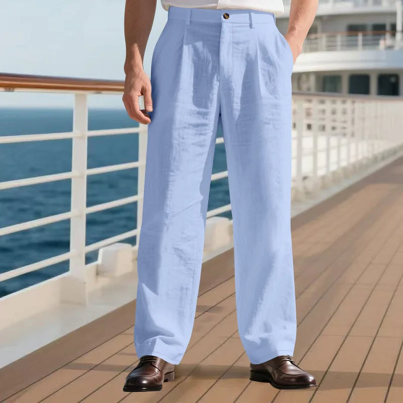 HEARUJOY  -  Autumn European and American Linen Men's Casual Loose Business Suit Trousers