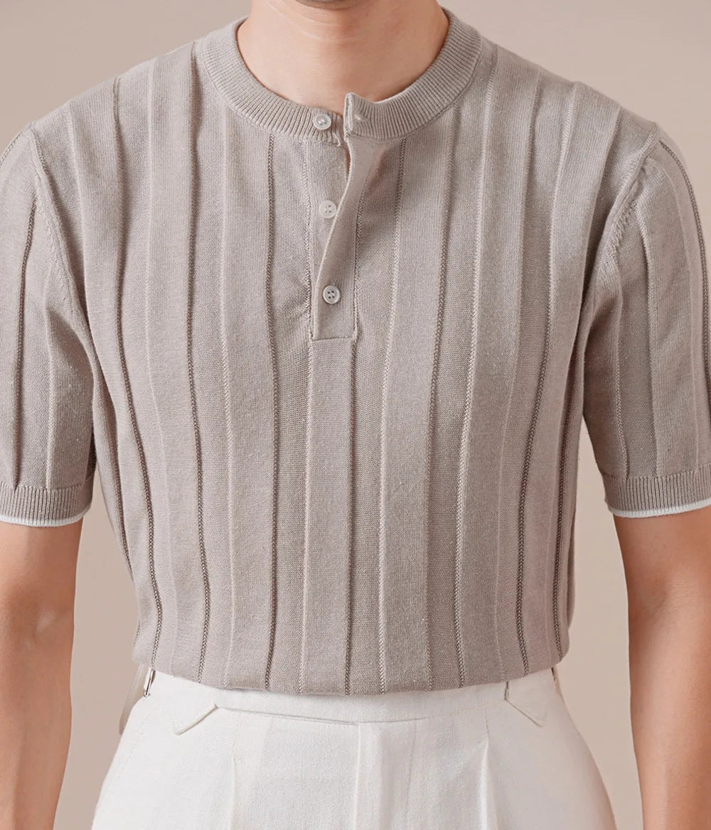 HEARUJOY  -  Cotton Linen Blend Italian Henley Collar Short Sleeve Polo Shirt Men Social Club Outfits Summer Top Thin T-Shirt Tee Shirt Homme