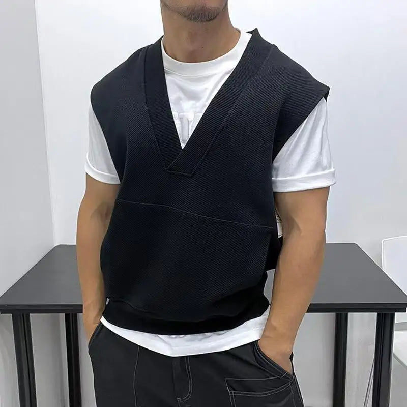 HEARUJOY  -  Oversized Men Vest Spring Autumn V-neck Sleeveless Sweatshirt Fashion Leisure Tank Top Fat Tshirts Coat Plus Size Suitable 150KG