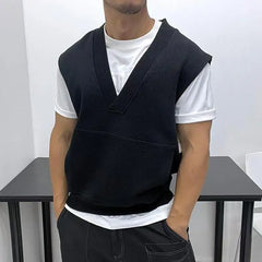 HEARUJOY  -  Oversized Men Vest Spring Autumn V-neck Sleeveless Sweatshirt Fashion Leisure Tank Top Fat Tshirts Coat Plus Size Suitable 150KG