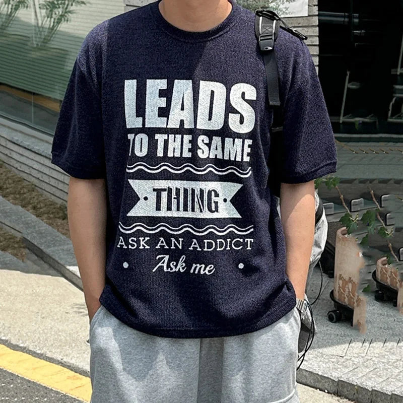 HEARUJOY  -  Korean Style Men's Tees Round Neck Letter Printing Casual Tops Contrast Color Short Sleeved Male Pullover T-shirt