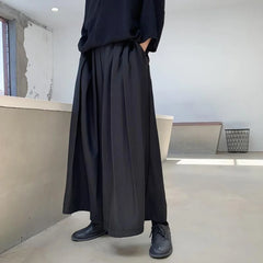 HEARUJOY  -  XS-5XL Mens Culottes Pleated Casual Samurai Pants Hakama Spring Streetwear Fashion Personality Wide Leg Pants Men'S Clothing New