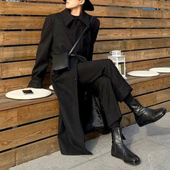 Hearujoy Black Double-Sided Woolen Coat For Men Medium Long Trendy Autumn Winter New Korean Version Retro Elegant Thickened Woolen Coat