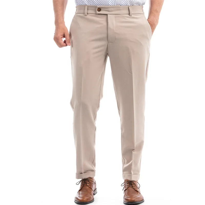 HEARUJOY  -  Fashion Suit Pants Pants For Men Business Casual Mid Waist Button Straight Trousers Spring Summer Hanging Breathable Pant