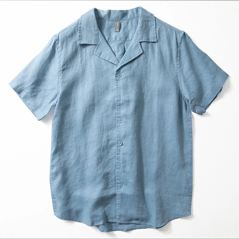 HEARUJOY  -  Men's Pure Linen Shirt Short Sleeve Summer Thin Breathable Simple Lapel Shirt Chinese Style Male Hemp Half Sleeve Blouse Tops