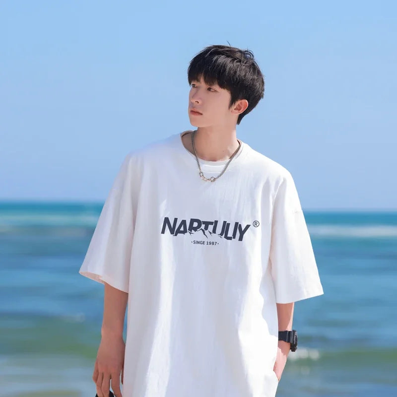 HEARUJOY  -  T Shirt Oversized Cotton For Men White Men's Letter Print 5XL T-shirts Men Casual Wear Summer Tee Shirts Big Size Clothing
