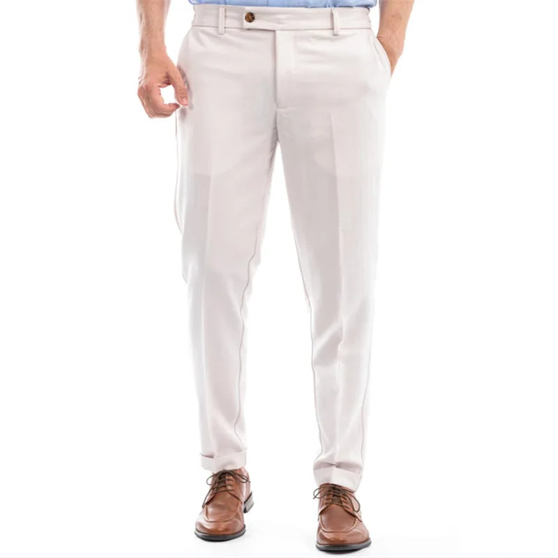 HEARUJOY  -  Fashion Suit Pants Pants For Men Business Casual Mid Waist Button Straight Trousers Spring Summer Hanging Breathable Pant