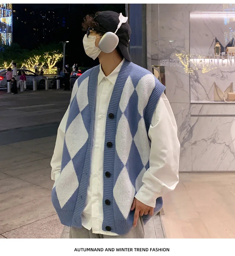 HEARUJOY  -  New Autumn Winter Fashion Trend Casual Vneck Cardigan Vest For Men Highquality Korean Version Loose Comfortable Versatile Jacket