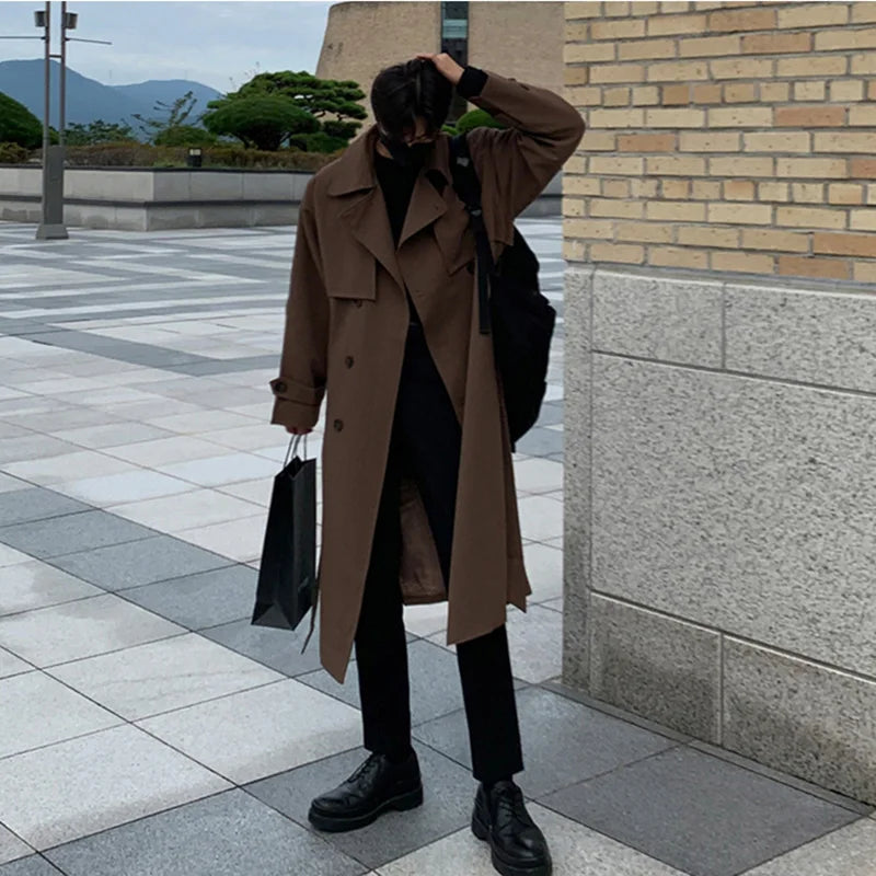 Hearujoy Trench casaco longo masculino New Trench Men's Fashion Overcoat Male Long Windbreaker Streetwear Men Coat Outer Wear Clothing