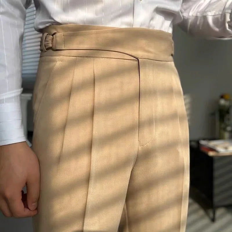 HEARUJOY  -  British Style Naples Pant For Men Vintage Gurkha High Waist Straight Suit Trousers Spring Autumn Fashion Business Casual Pants