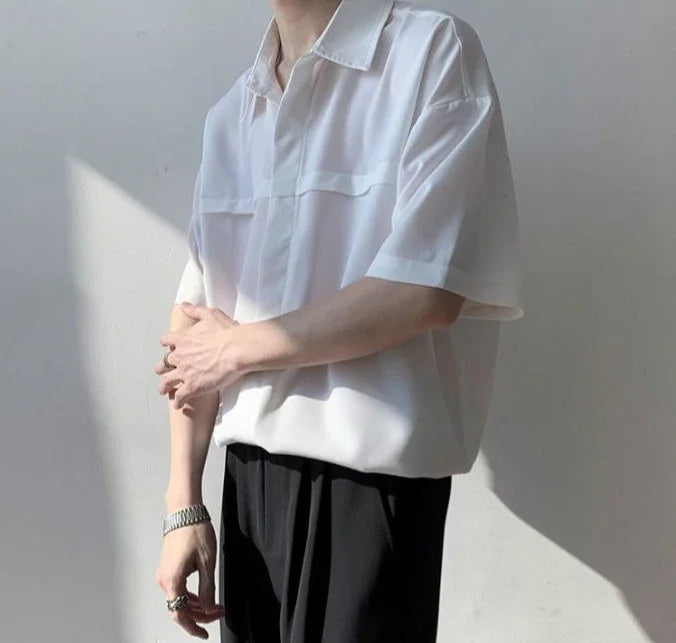 HEARUJOY  -  White Man Shirt Short Sleeve Shirts for Men Plain High Quality Luxury with Collar New in Designer Vintage Summer Casual Silk