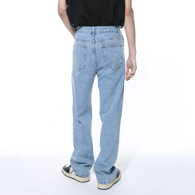 Hearujoy Jeans Simple Style Fashion Casual 2024 Summer Pocket Zipper Men's Straight Leg Trousers Loose Male Denim Pants 9C5377