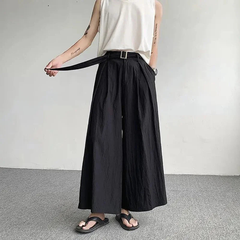 Hearujoy Japanese Casual Wide-leg Pants Men's Summer Quick-drying Loose Casual Pants Fashion Samurai Skirt Trousers Festival Costumes