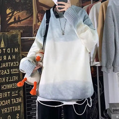 HEARUJOY  -  Men's Crew Neck  Loose Contrast Gradient Knitted Sweater