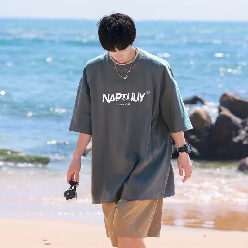 HEARUJOY  -  T Shirt Oversized Cotton For Men White Men's Letter Print 5XL T-shirts Men Casual Wear Summer Tee Shirts Big Size Clothing