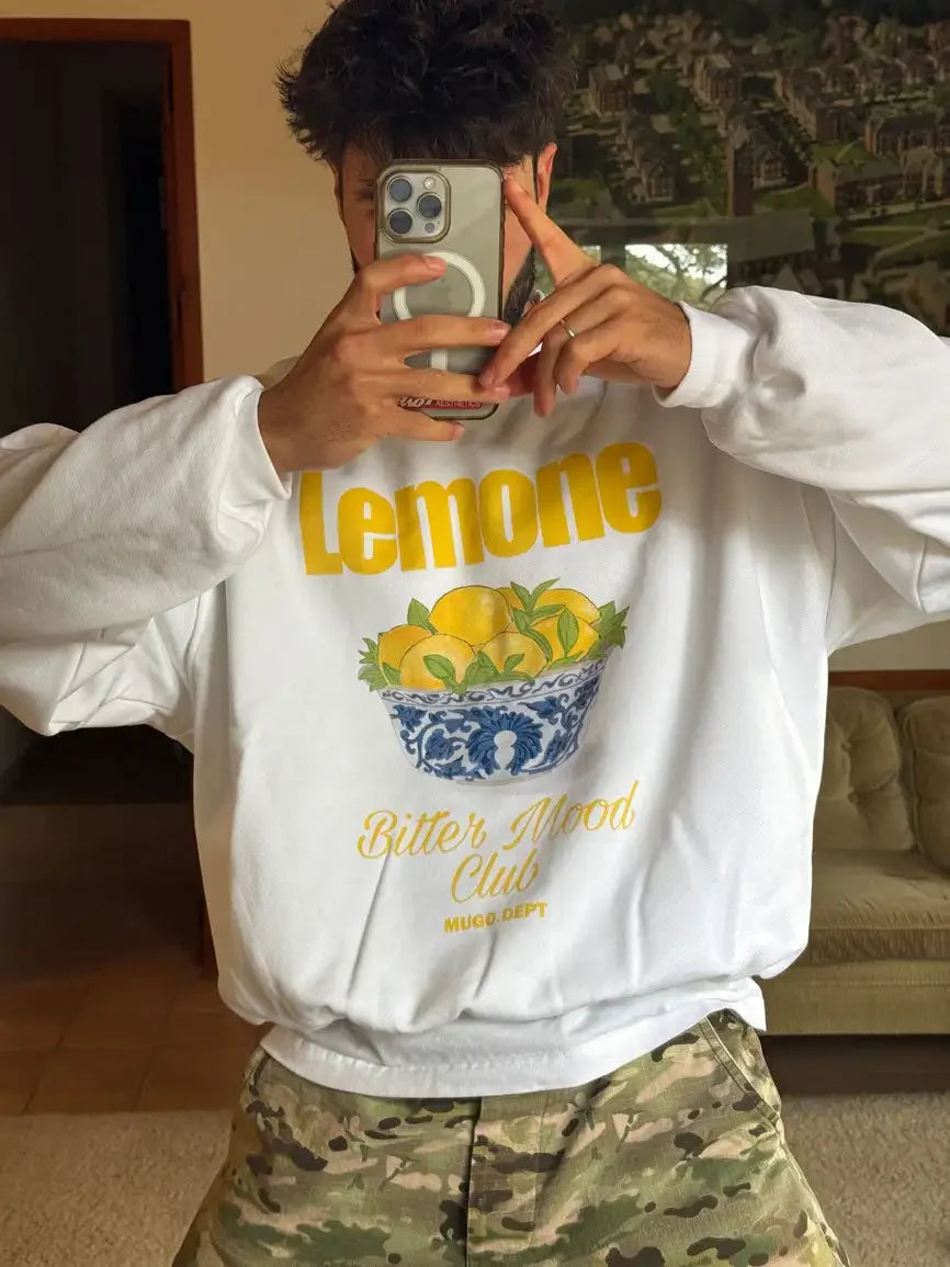 Hearujoy Harajuku Lemon Crewneck Graphic T Shirts Casual Streetwear High Quality Oversized Y2k Tops Long Sleeves Clothes Men Clothing