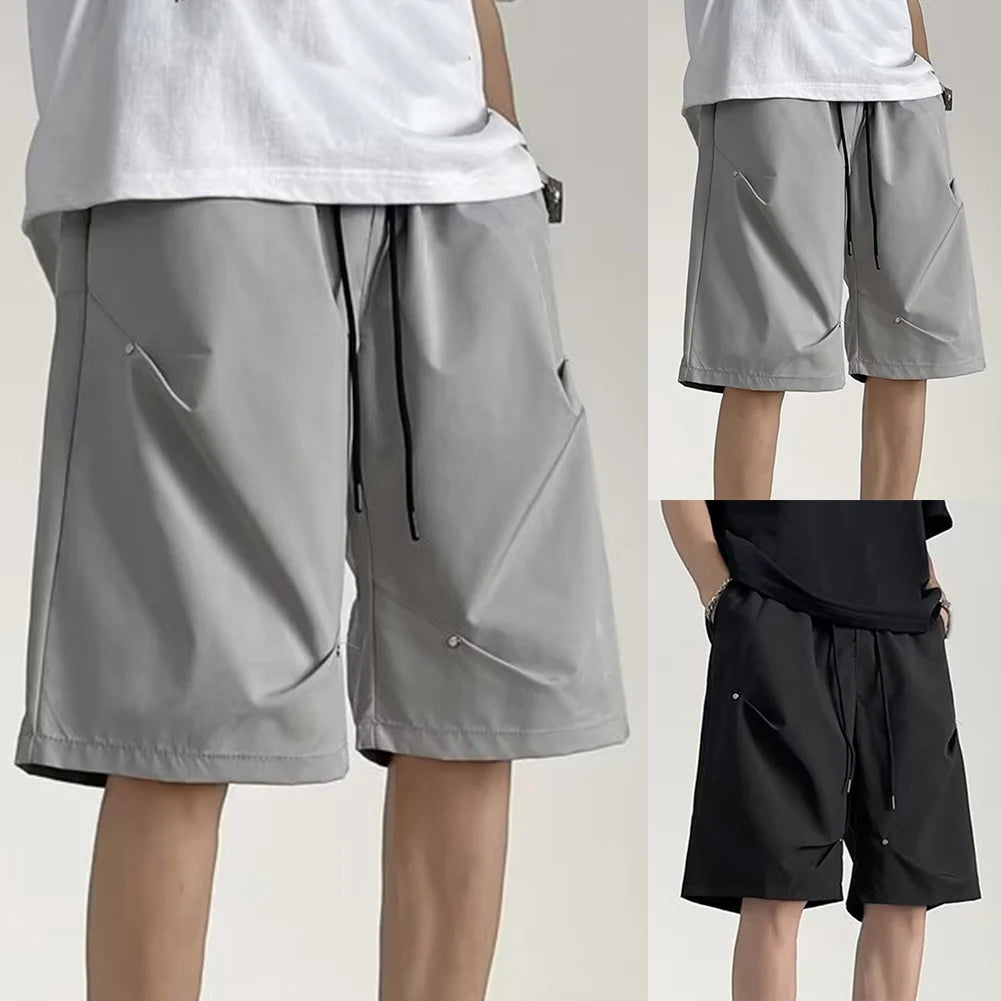 HEARUJOY  -  Pleated Design Casual Shorts Casual Shorts M XL Mens Outdoor Shorts Pleated Workwear Shorts Solid Pattern Thin Casual Pants