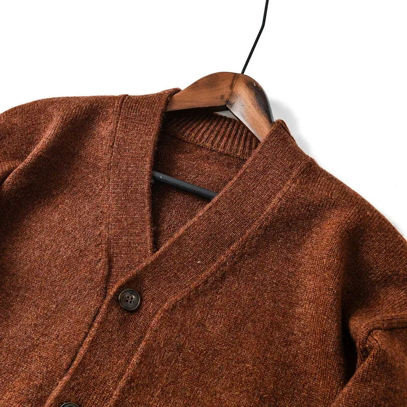 HEARUJOY  -  Men's Thickened Wool V-Neck Cardigan - Winter Warm Minimalist Knit Sweater Layering Top (Trendy) Autumn Winter