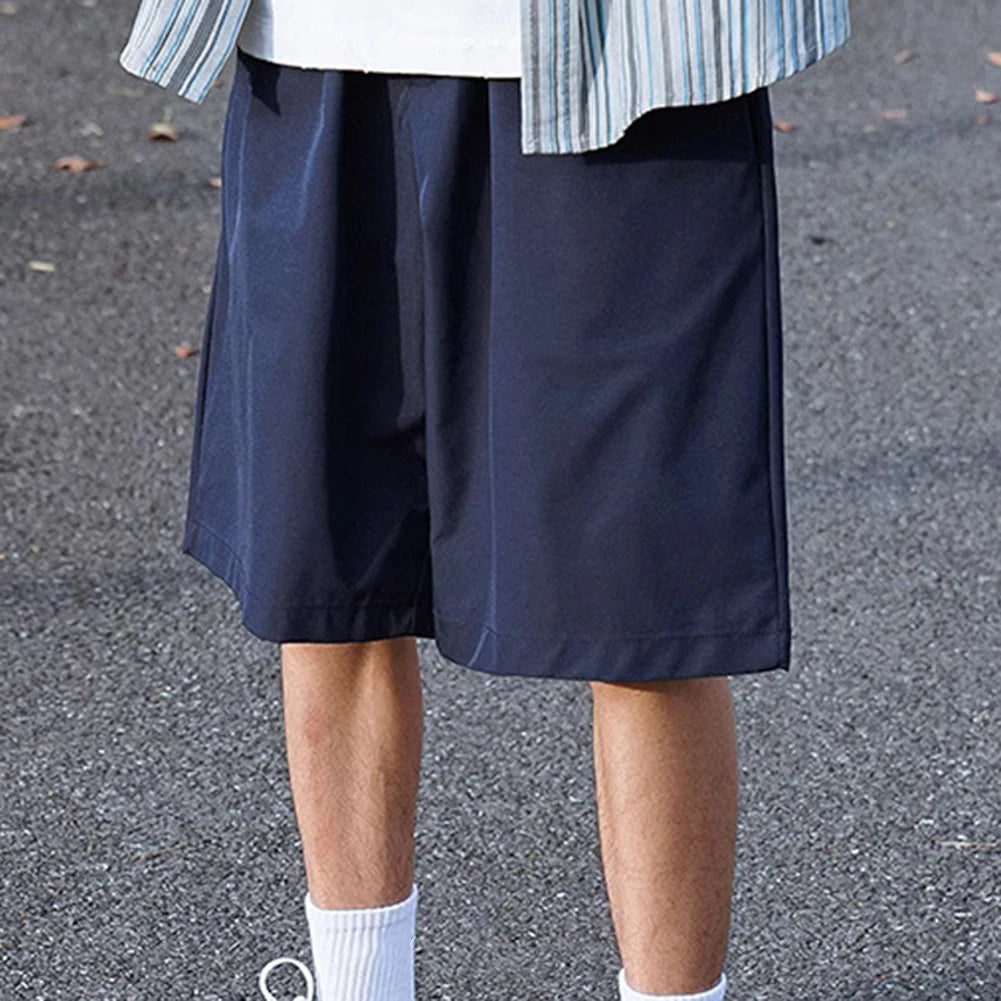 HEARUJOY  -  Casual Outings Blue Casual Loose Shorts Lightweight Casual Pants Daily Wear Shorts Medium Waist Design Polyester Fabric