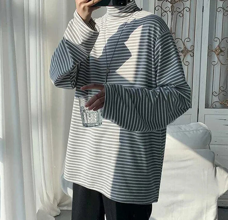 HEARUJOY  -  Turtleneck High Collar T Shirt For Man Striped Top Bulk With Wholesale Men's Clothing Long Sleeve Quotes Full Xl F Pullover