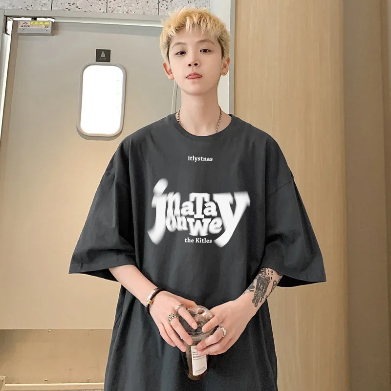 HEARUJOY  -  T Shirt Oversized Cotton For Men White 5XL Men's Letter Print T-shirts Male Casual Wear Summer Tee Shirts Unisex Big Size