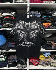 Hearujoy American New Double-Sided Oversized Printed T-shirt Y2K Retro Gothic Pure Cotton Short Sleeve Men Street Hip-Hop Trend Loose Top