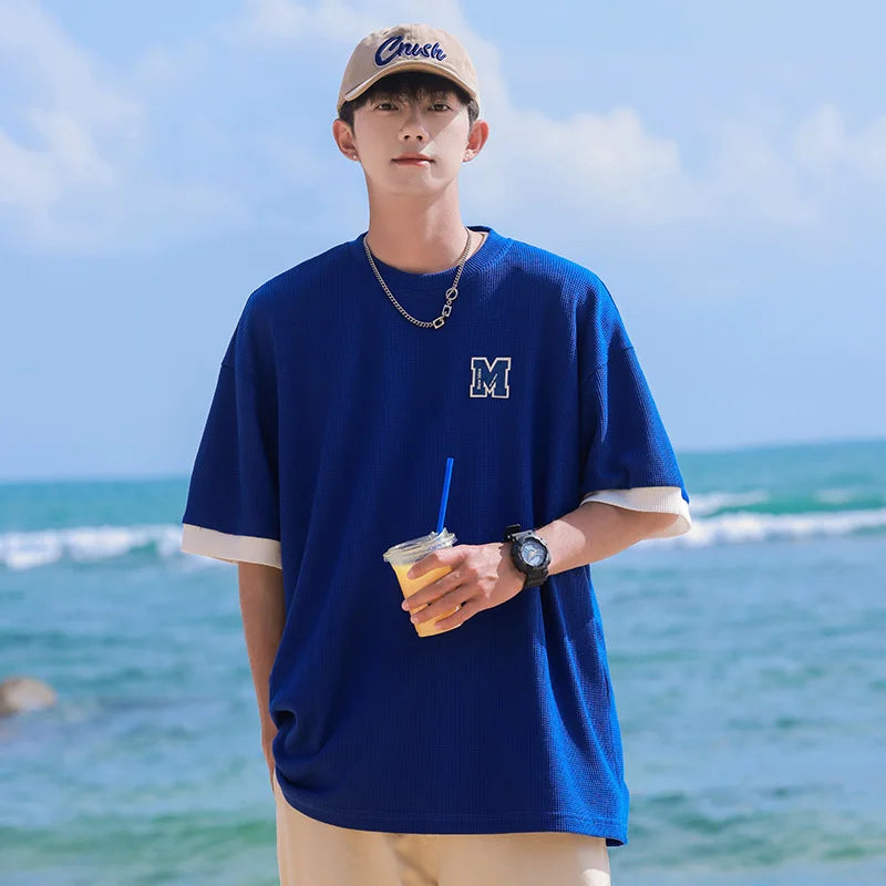 HEARUJOY  -  Summer Oversized T Shirt Men Tees Short Sleeve Korean Fashion T-shirts Hip Hop Streetwear Drop Shoulder Male Casual Tops