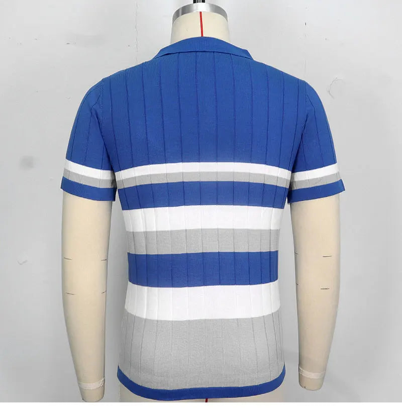 HEARUJOY  -  Summer Men's Knitted Polo Shirt Ice Refreshing Silk Fabric Short Sleeve Lapel Top Fashion Luxury Business Casual Knit Tshirts