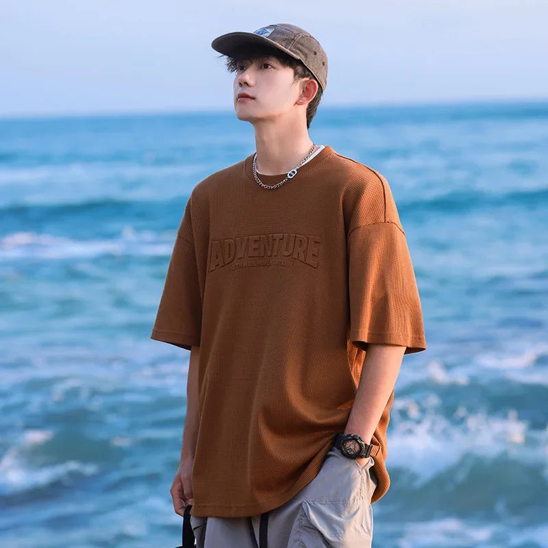 HEARUJOY  -  Summer Men T-Shirt ADVENTURE Tops Tees Male Fashion Letter Camiseta Short Sleeve Men Clothing Harajuku Streetwear T Shirts