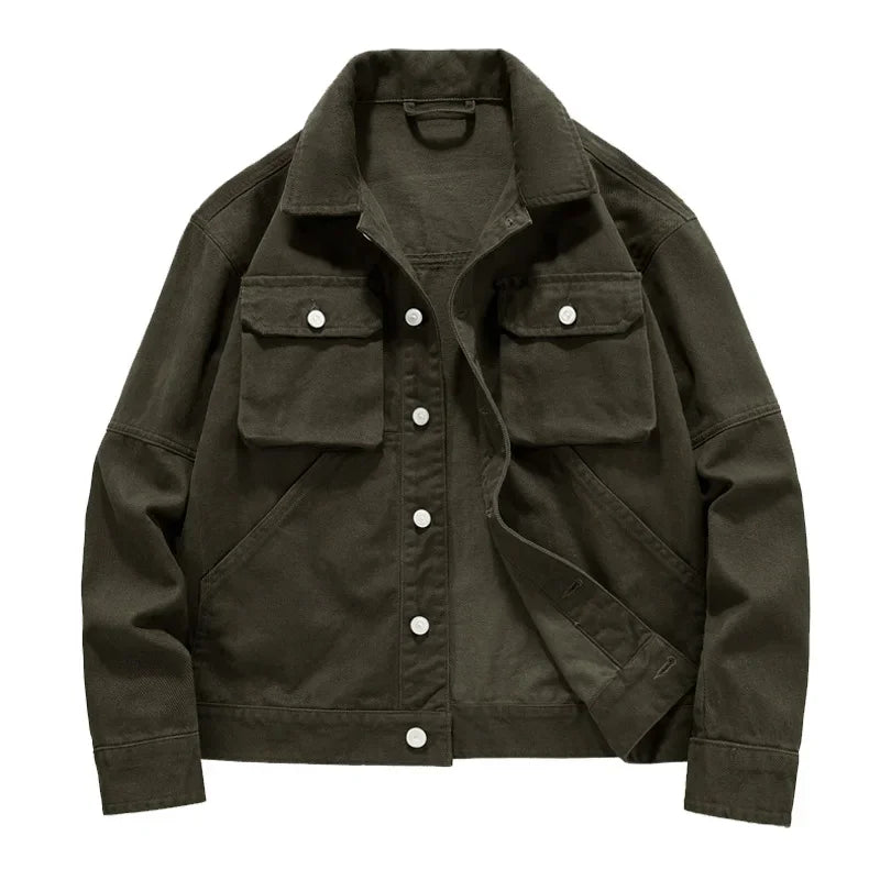 HEARUJOY  -  Men's High-end American Retro Heavy Denim Jacket Spring and Fall New Lapel Loose Single-breasted Cotton Cargo Jacket