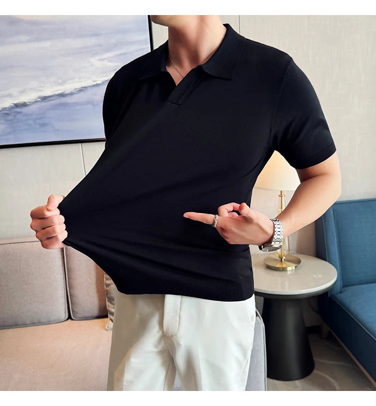 HEARUJOY  -  Men's Cooling Tencel Polo Shirt - Summer Ice Silk Knit Top with Fold Collar, Breathable Short Sleeve & Stylish Contoured Design