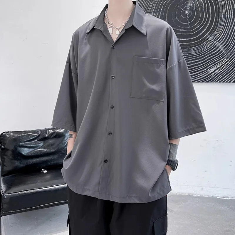 HEARUJOY  -  Summer Short Sleeved Shirt Men Fashion Society Mens Dress Shirt Korean Loose Casual Shirt Mens Oversized Ice Silk Shirts M-3XL