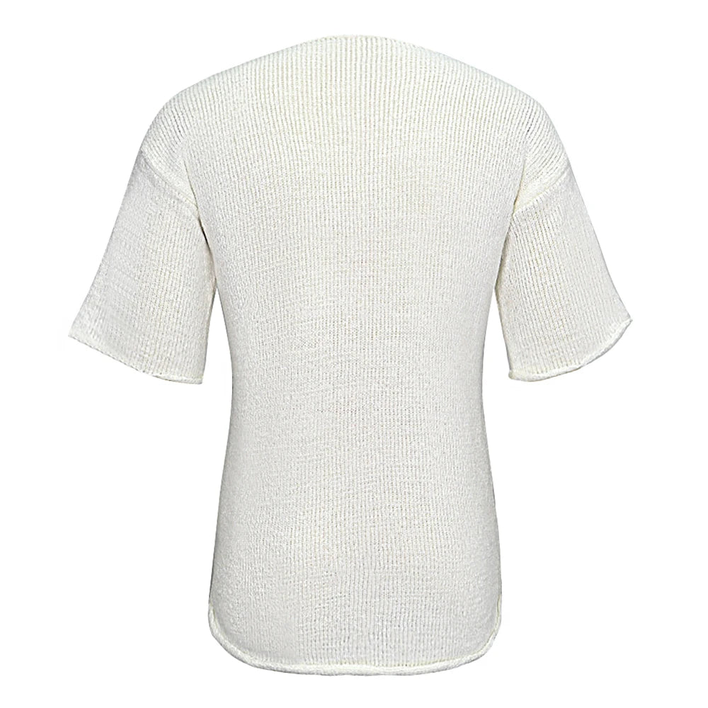 Hearujoy Mens Hollow Casual Knitted Tops Genderless 2024 Summer New Fashion Vacation White Loose Breathable Short Sleeve T-Shirt Unisex