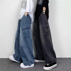 Hearujoy Japanese Retro Wide-leg Big Pocket Overalls Summer Men's Jeans New Fashion Brand Ins Loose Casual Straight Y2k Jeans Large Size