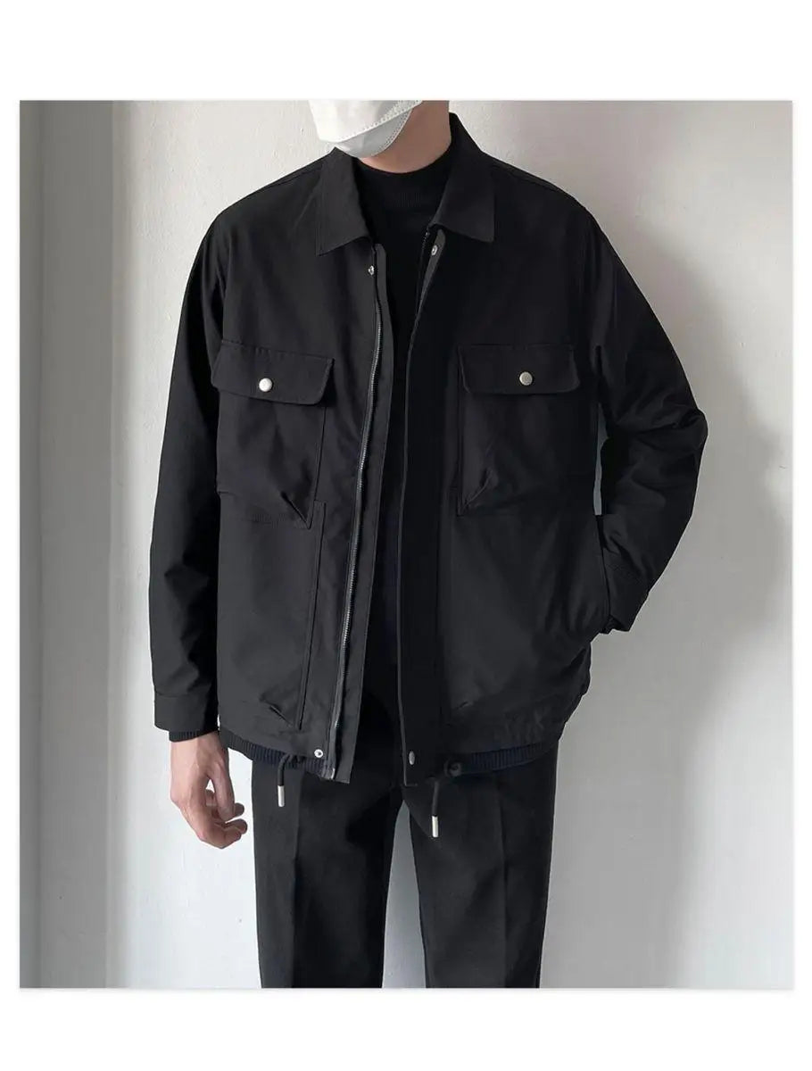 HEARUJOY  -  Lapel men's spring and autumn casual workwear Korean style fashion black short