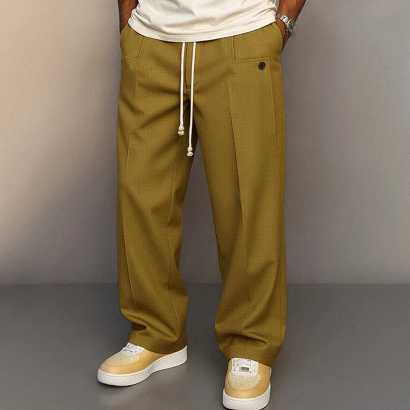 HEARUJOY  -  Fashionable Mens Solid Color Trousers Spring Autumn Streetwear Casual Drawstring Pants Men Stylish Loose Straight Trousers