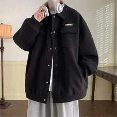 Hearujoy All Match Versatile Spring Autumn Fashion Men's Solid Casual Shirt Loose Pockets Letters Jacket Coat Cool Boy Soft Solid Warm