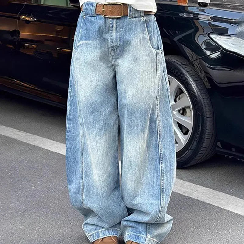 HEARUJOY  -  Autumn Men'S Blue Jeans Korean Retro Loose Straight Leg Micro Flared Pants Mid Waist Designer Casual Pants