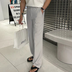 Hearujoy Summer Male Suit Pants Business Casual Zipper Menwear Straight Wide Leg Loose Solid Color Male Trousers Fashion 9C6529