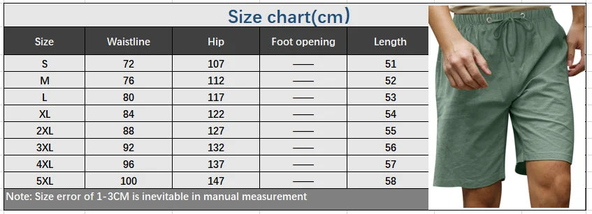 HEARUJOY  -  Summer Men's Cotton and Linen Simple Beach Casual Elastic Waist Shorts